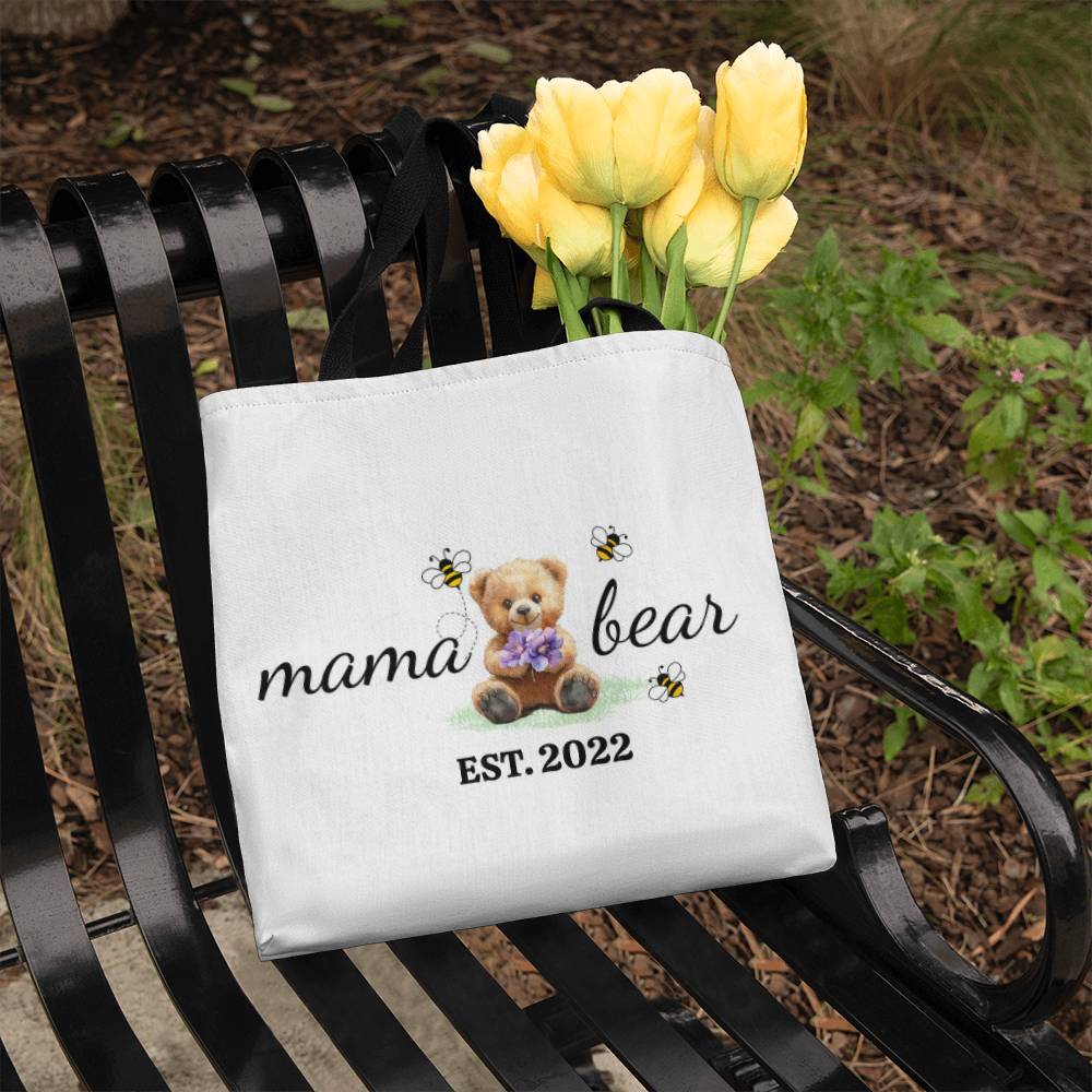 Personalized Mama Bear Tote Bag – Custom Birth Flower & Kids' Names Gift