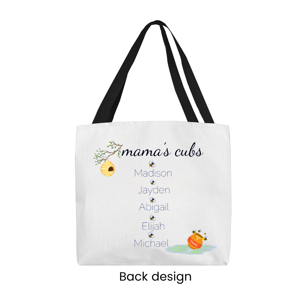 Personalized Mama Bear Tote Bag – Custom Birth Flower & Kids' Names Gift