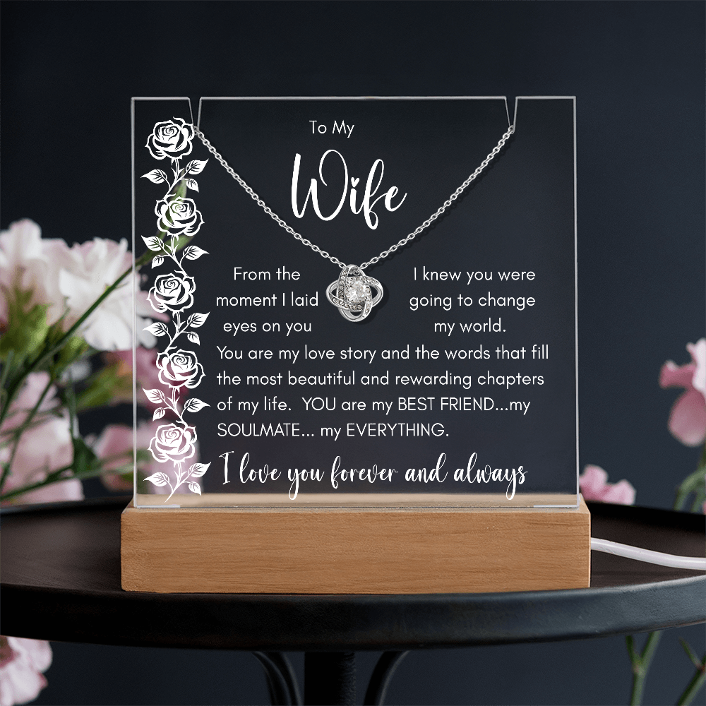 Forever My Soulmate – Keepsake Acrylic Plaque & Love Knot Necklace Gift for Wife