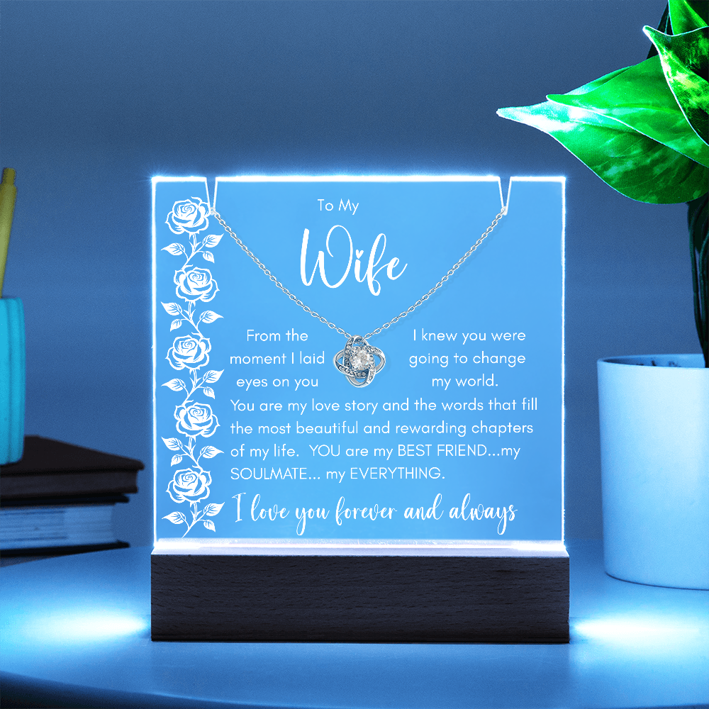 Forever My Soulmate – Keepsake Acrylic Plaque & Love Knot Necklace Gift for Wife