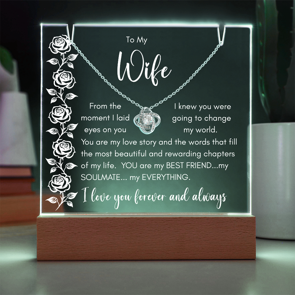 Forever My Soulmate – Keepsake Acrylic Plaque & Love Knot Necklace Gift for Wife