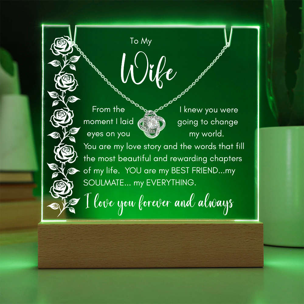 Forever My Soulmate – Keepsake Acrylic Plaque & Love Knot Necklace Gift for Wife