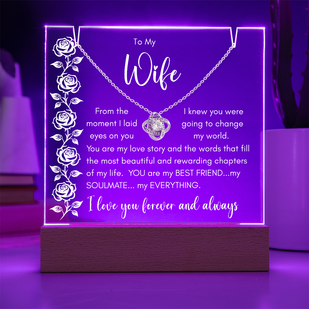 Forever My Soulmate – Keepsake Acrylic Plaque & Love Knot Necklace Gift for Wife