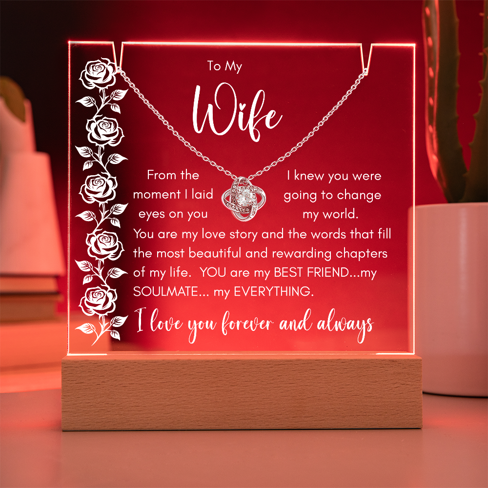 Forever My Soulmate – Keepsake Acrylic Plaque & Love Knot Necklace Gift for Wife
