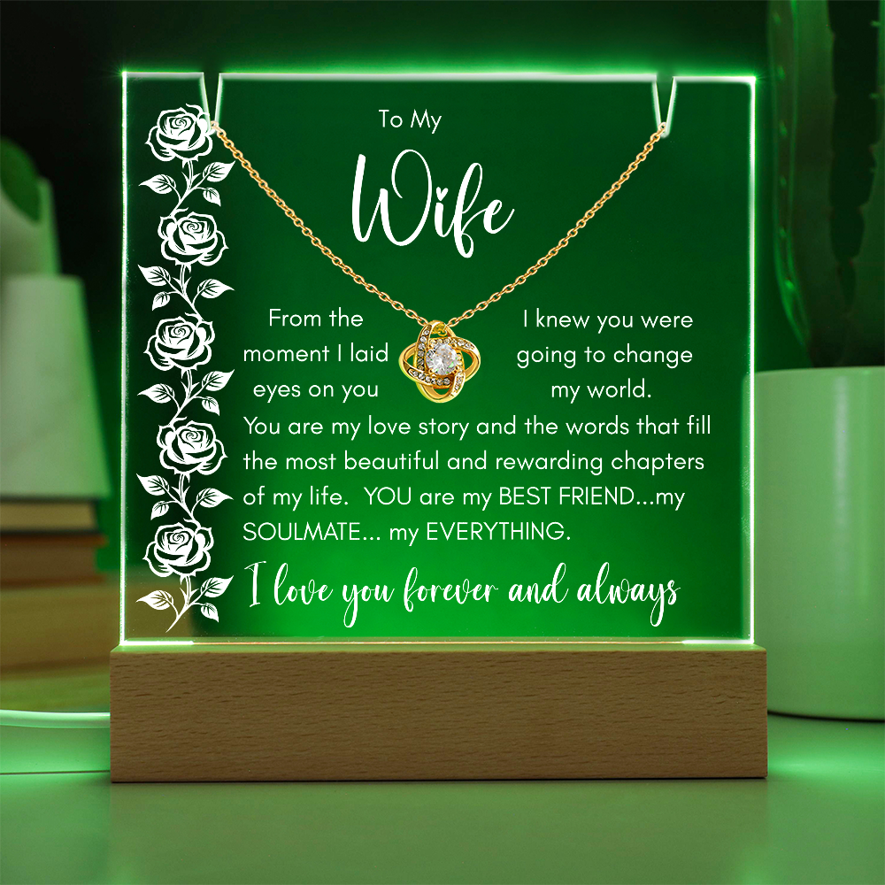 Forever My Soulmate – Keepsake Acrylic Plaque & Love Knot Necklace Gift for Wife