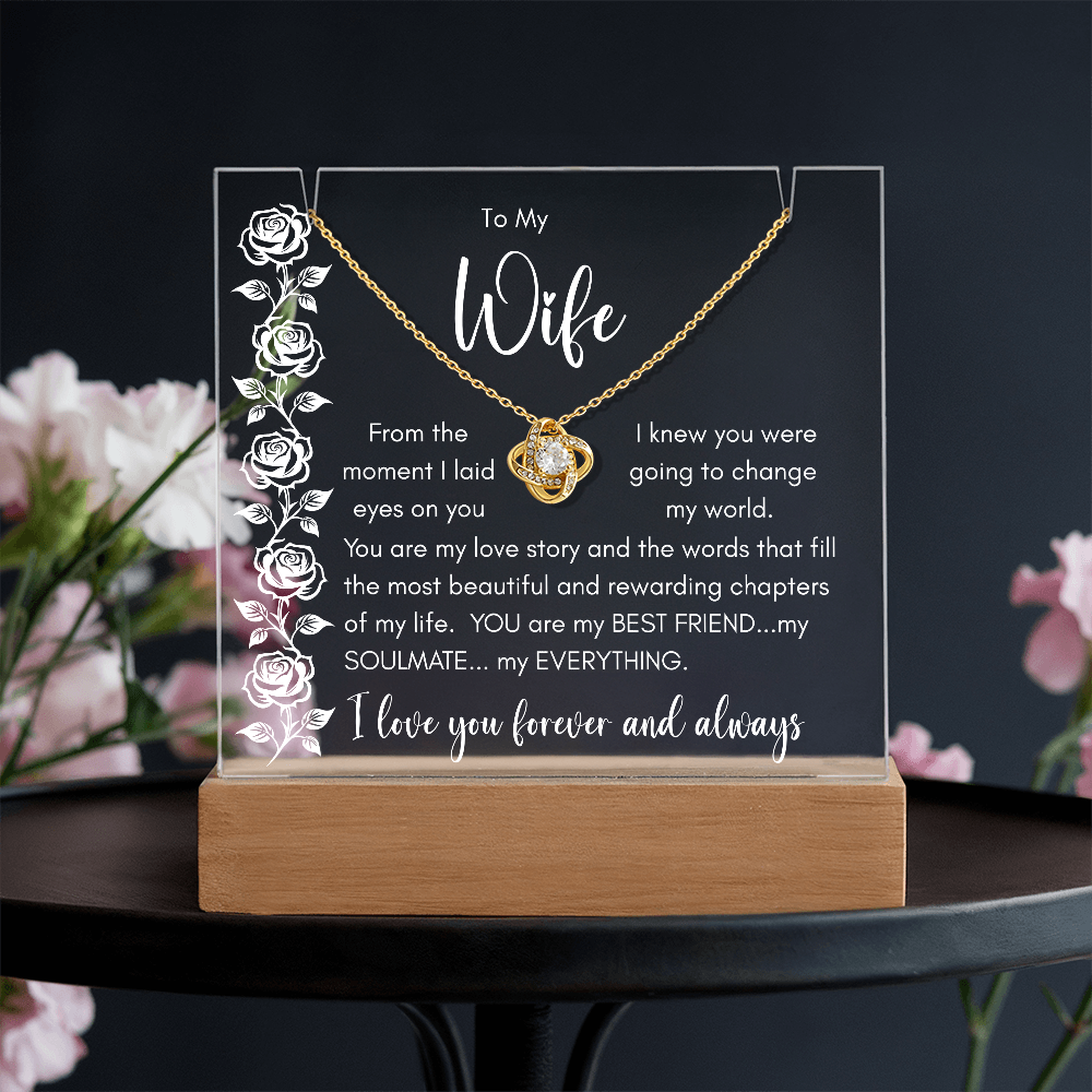Forever My Soulmate – Keepsake Acrylic Plaque & Love Knot Necklace Gift for Wife