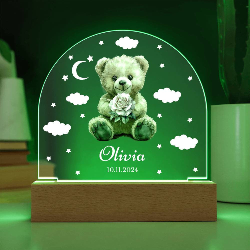 Personalized Teddy Bear Birth Flower Night Light