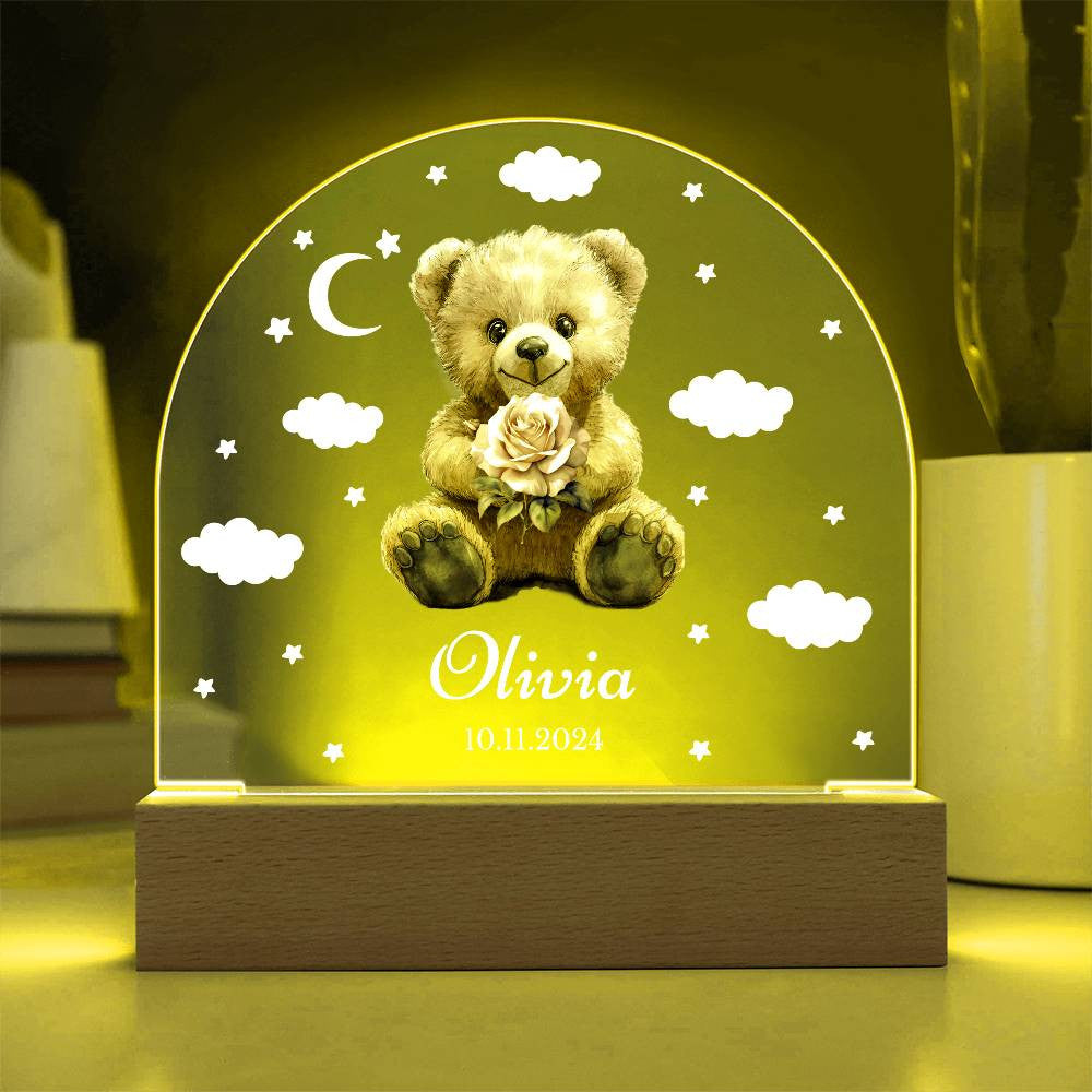 Personalized Teddy Bear Birth Flower Night Light