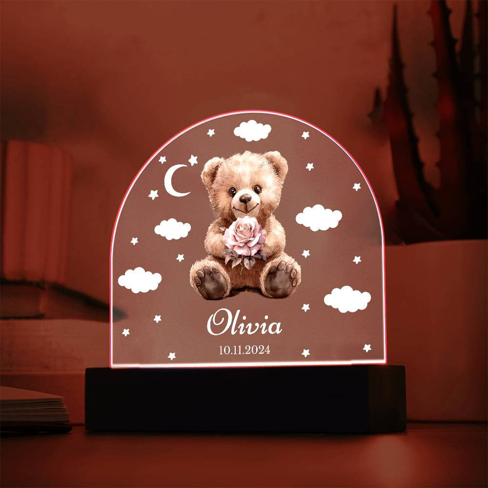 Personalized Teddy Bear Birth Flower Night Light