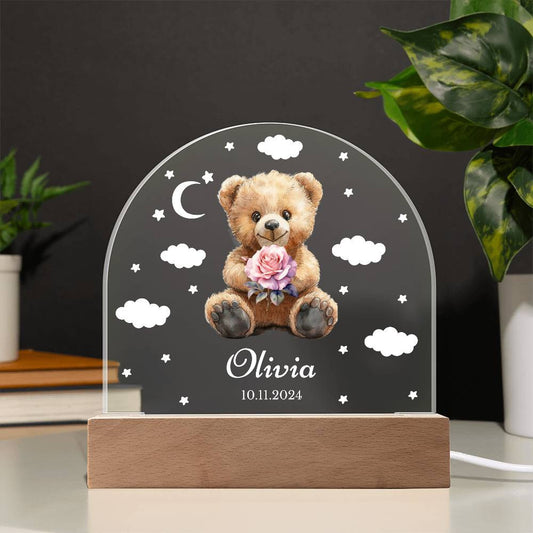 Personalized Teddy Bear Birth Flower Night Light