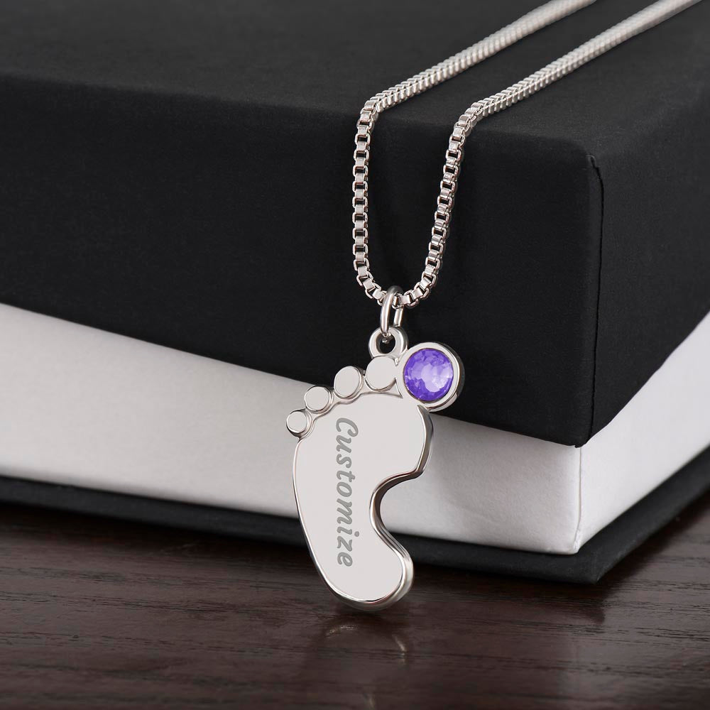 New Mom | Engraved Baby Feet with Birthstones