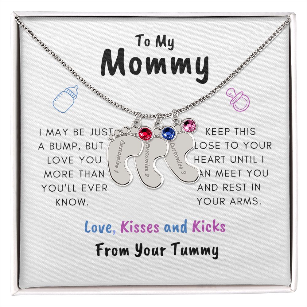 New Mom | Engraved Baby Feet with Birthstones