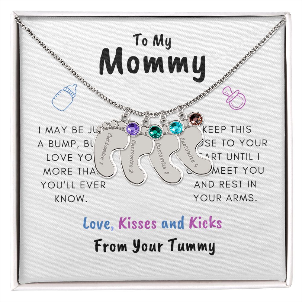 New Mom | Engraved Baby Feet with Birthstones