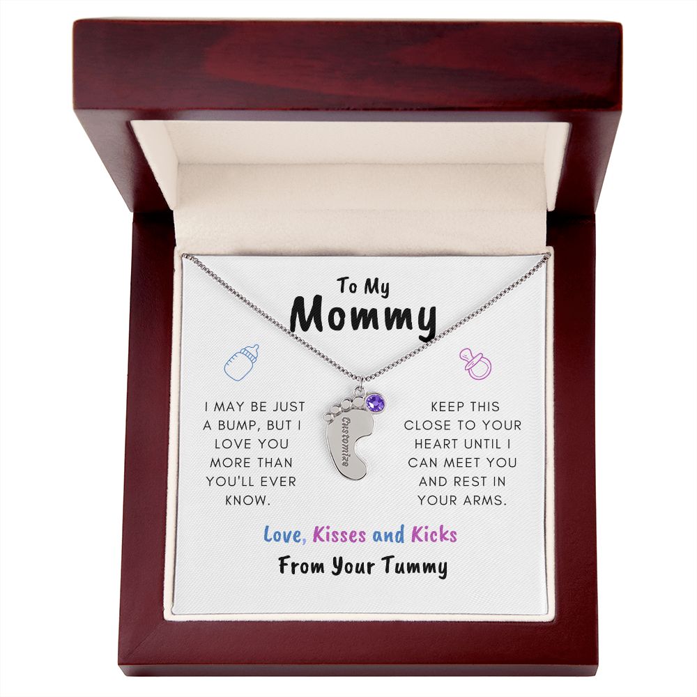 New Mom | Engraved Baby Feet with Birthstones