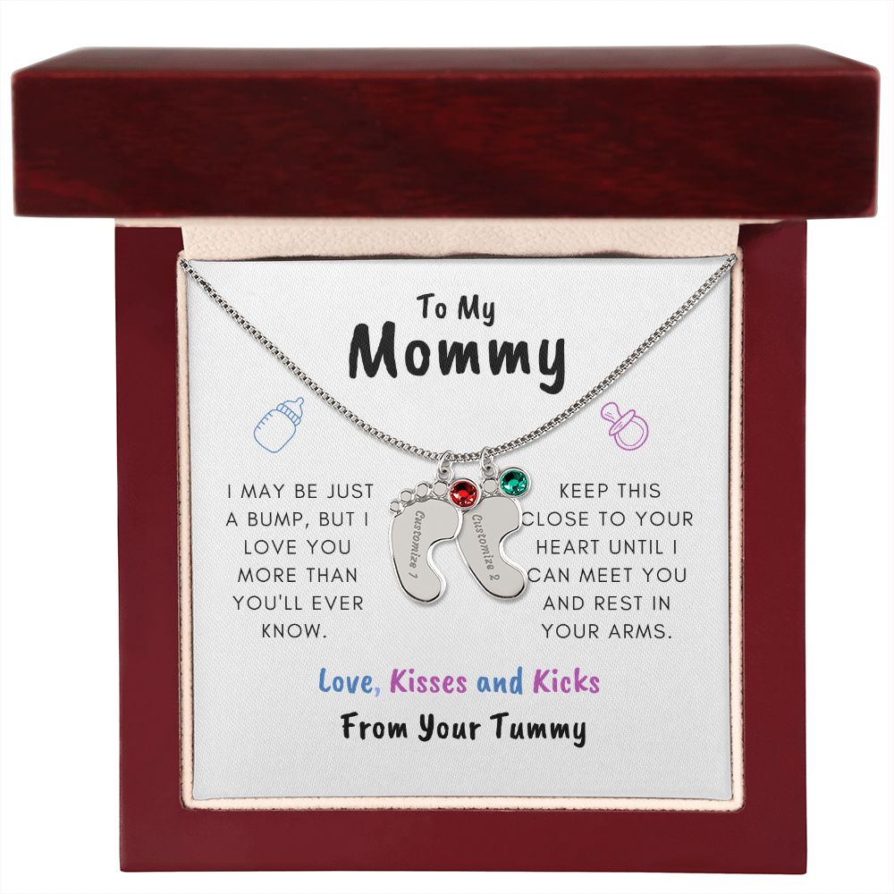 New Mom | Engraved Baby Feet with Birthstones