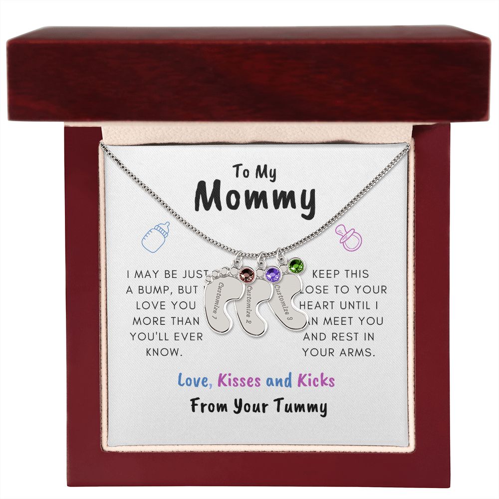 New Mom | Engraved Baby Feet with Birthstones