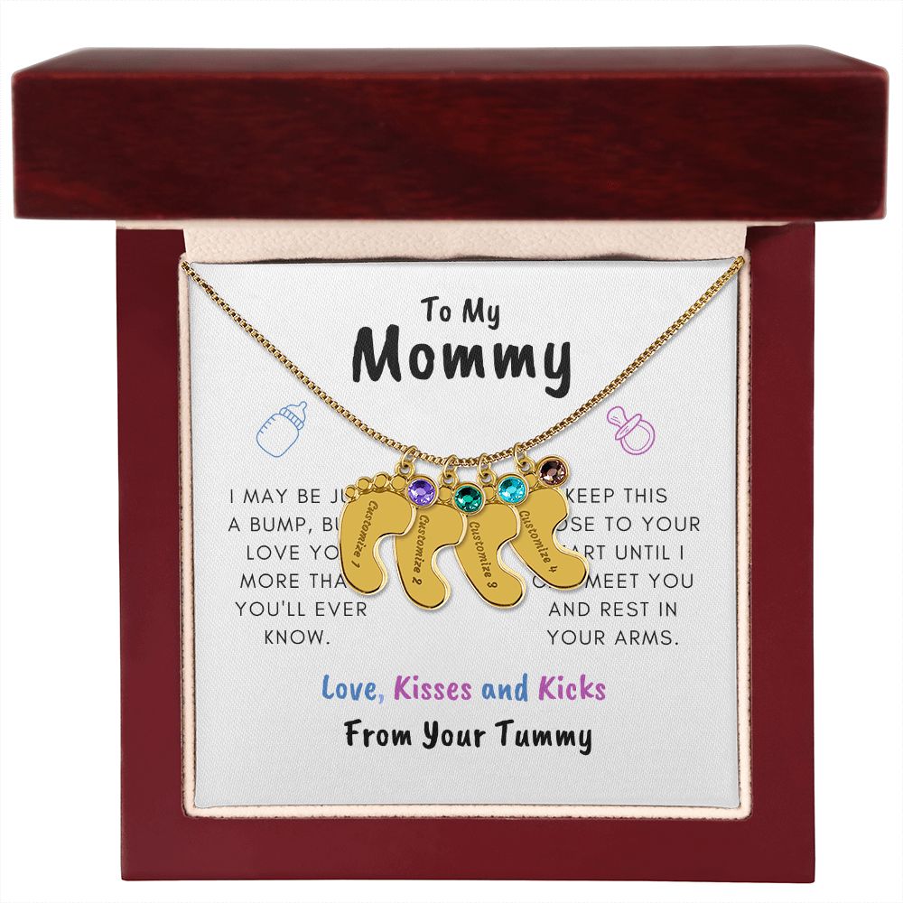 New Mom | Engraved Baby Feet with Birthstones