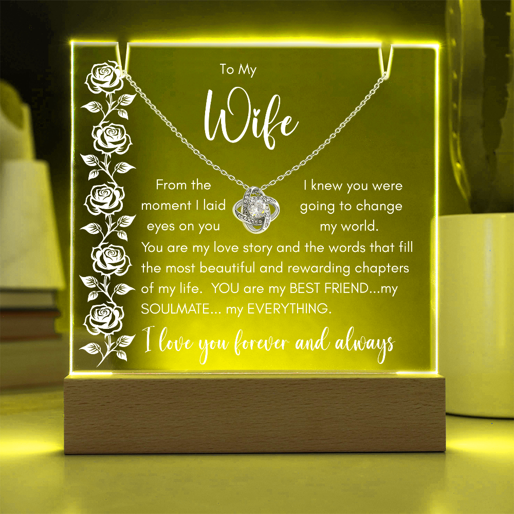Forever My Soulmate – Keepsake Acrylic Plaque & Love Knot Necklace Gift for Wife