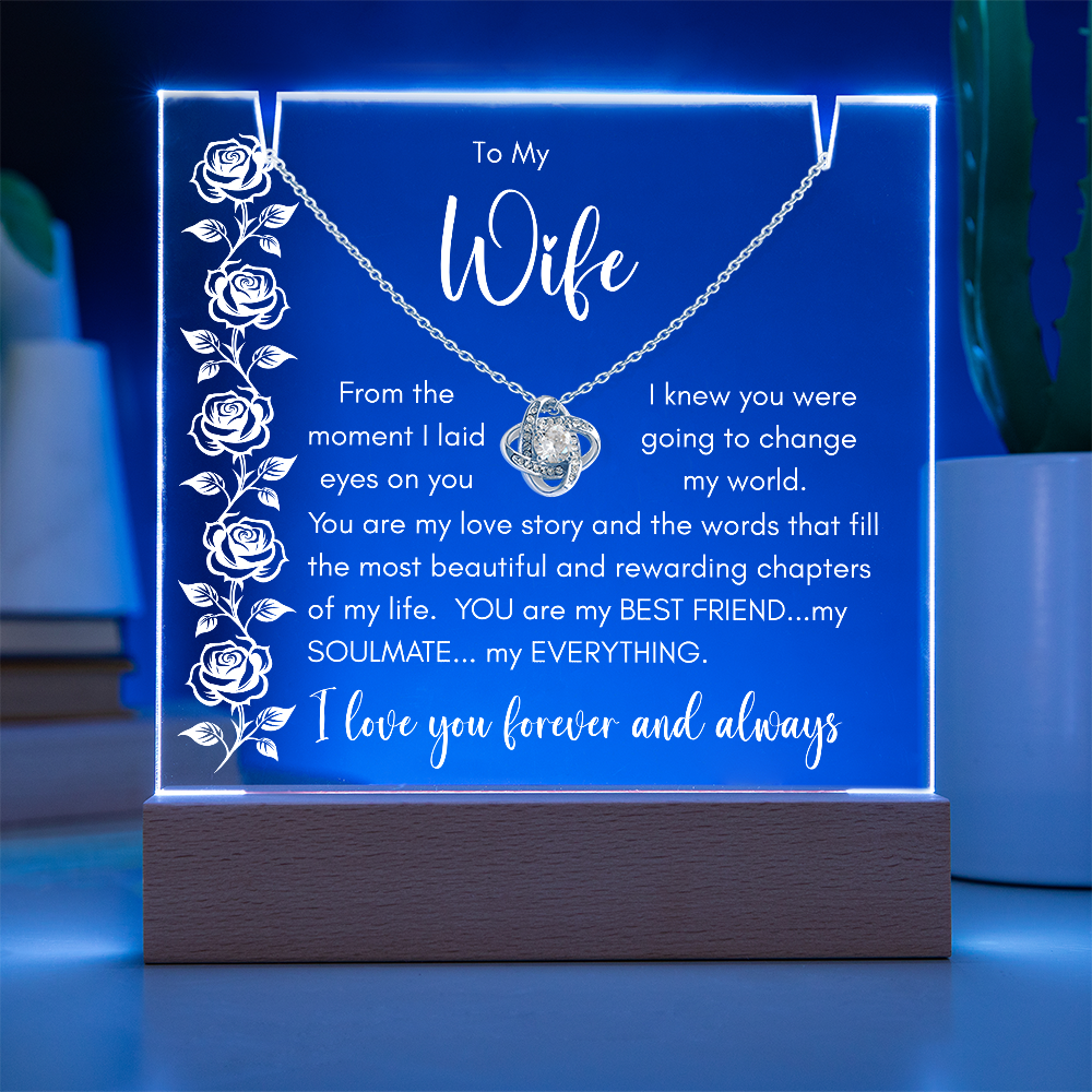 Forever My Soulmate – Keepsake Acrylic Plaque & Love Knot Necklace Gift for Wife