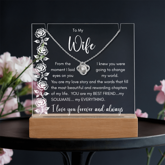 Forever My Soulmate – Keepsake Acrylic Plaque & Love Knot Necklace Gift for Wife