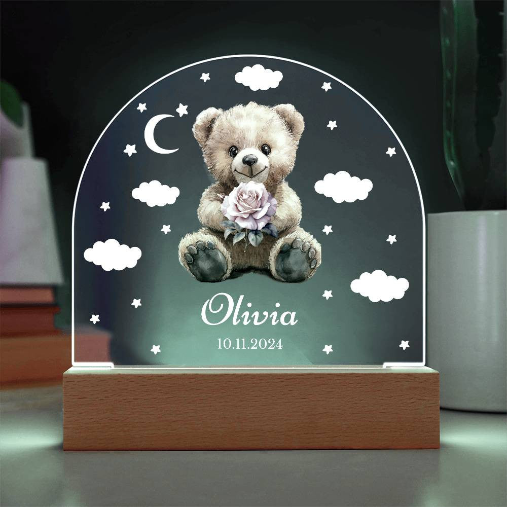 Personalized Teddy Bear Birth Flower Night Light