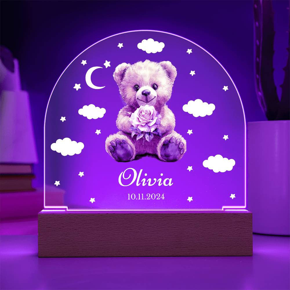 Personalized Teddy Bear Birth Flower Night Light