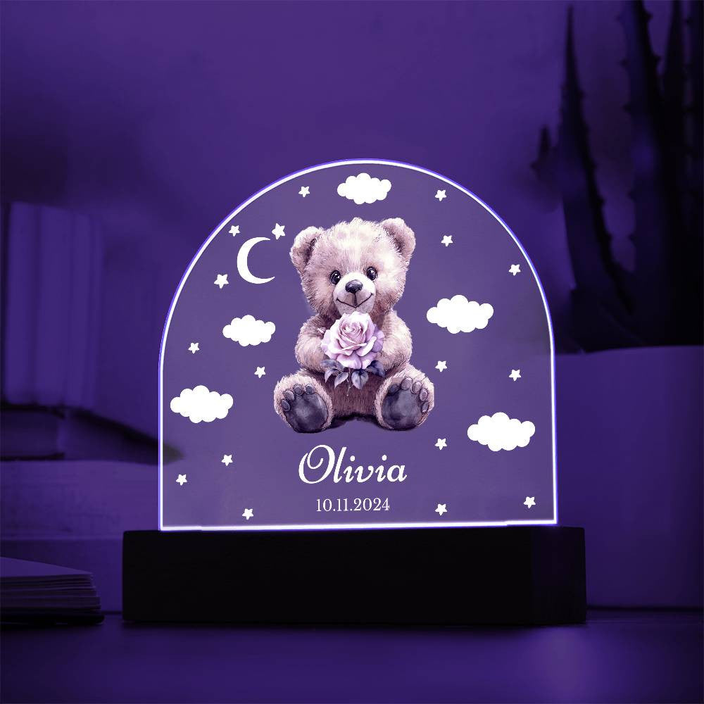 Personalized Teddy Bear Birth Flower Night Light