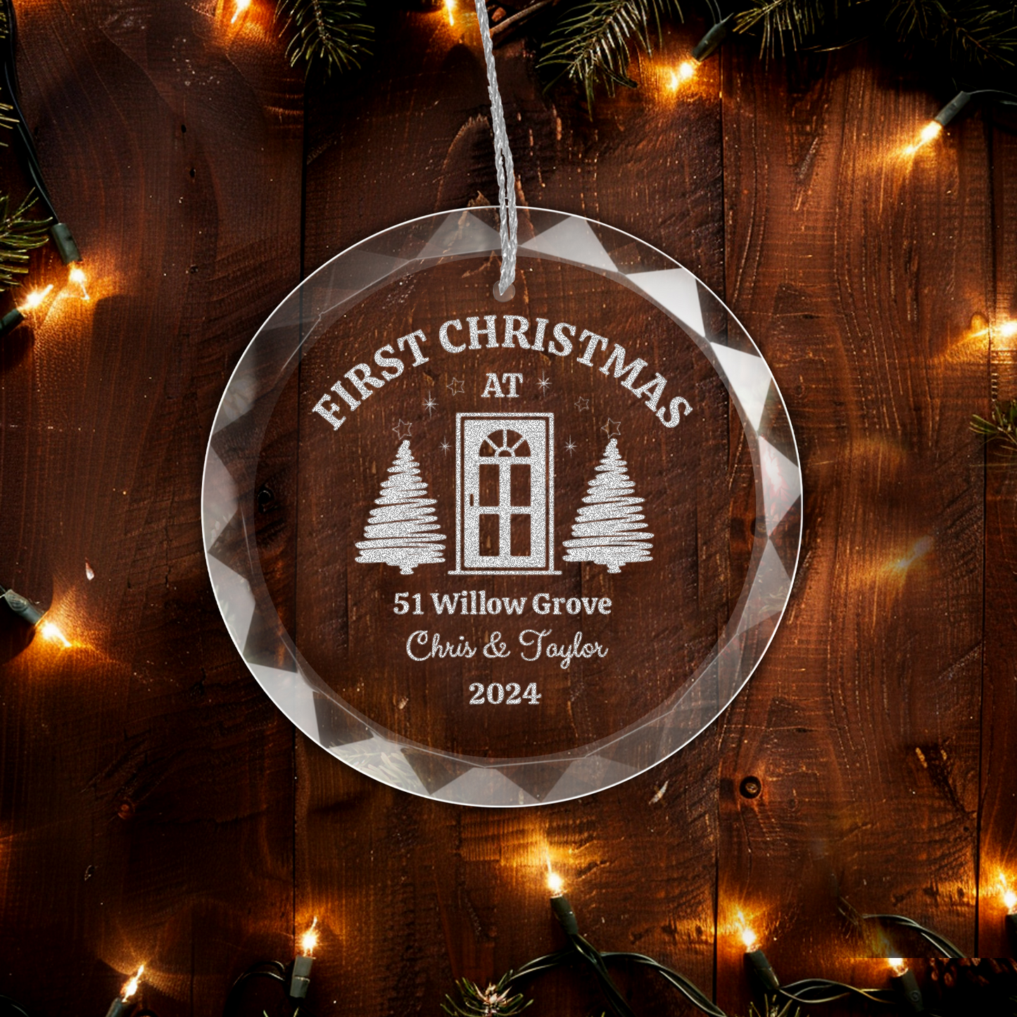 Personalized Engraved Glass Christmas Ornament – First Christmas in New Home Keepsake