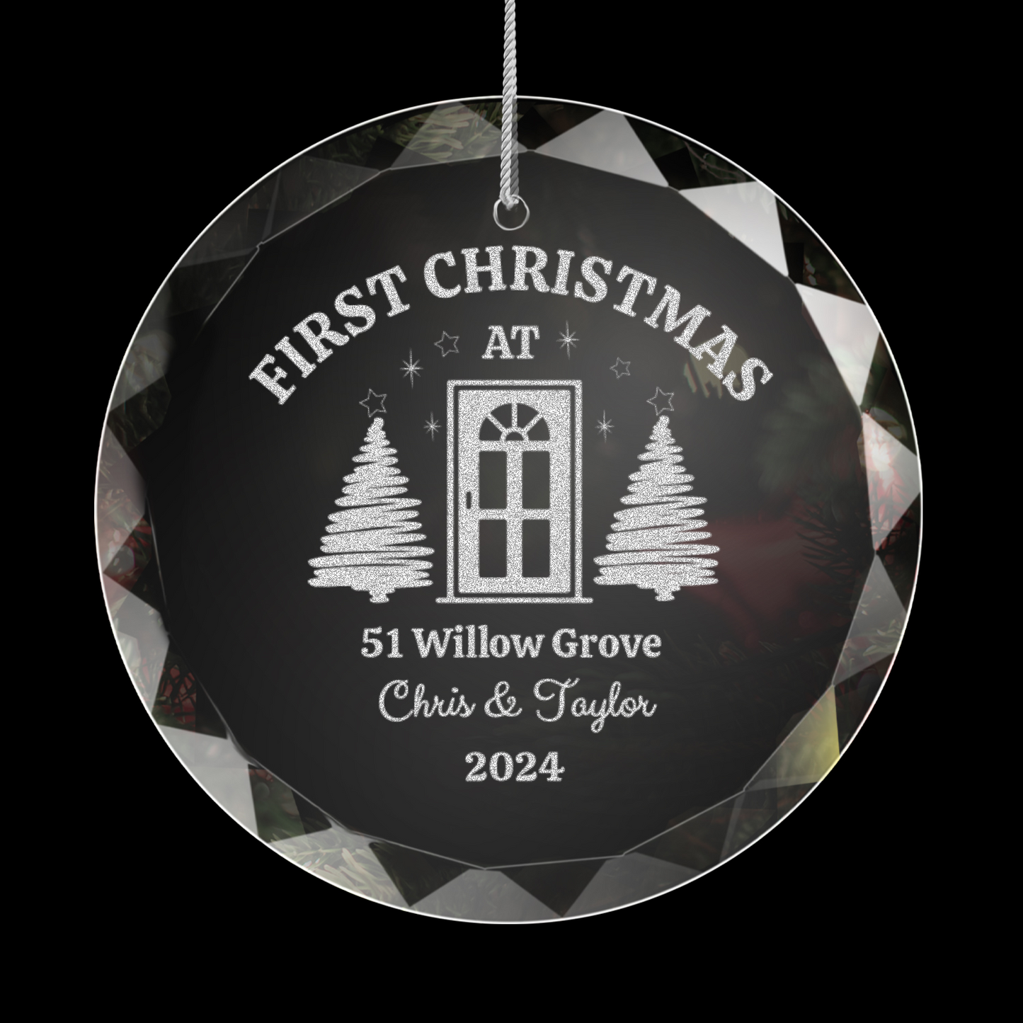 Personalized Engraved Glass Christmas Ornament – First Christmas in New Home Keepsake